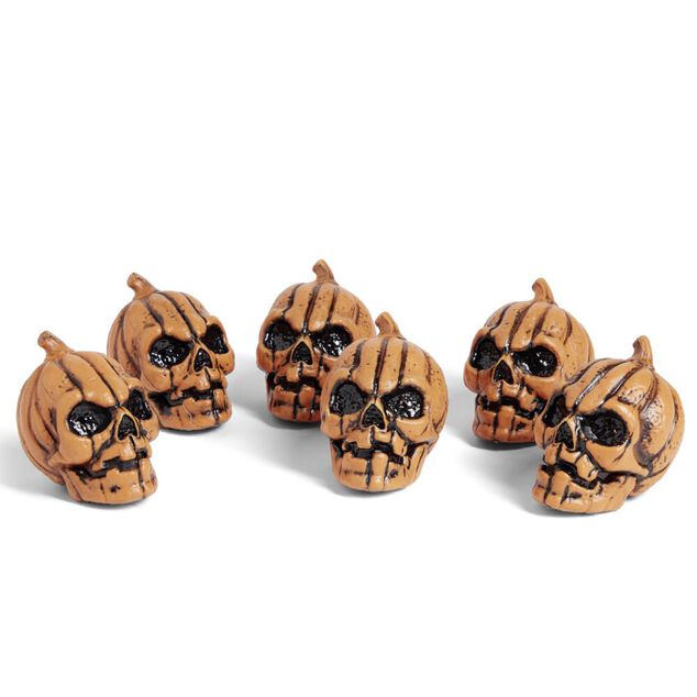 Lot de 6 citrouilles t&ecirc;tes de mort d&eacute;coration Halloween &agrave; poser