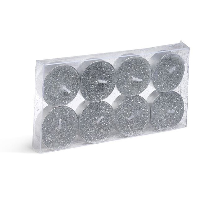 Bougie chauffe-plat paillette argent&eacute;e x8