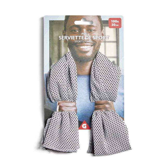 Serviette de sport grise 100x30cm polyester