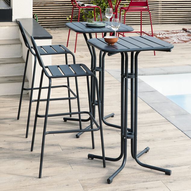 Table haute Fun m&eacute;tal gris fonc&eacute; 60x60xH100cm
