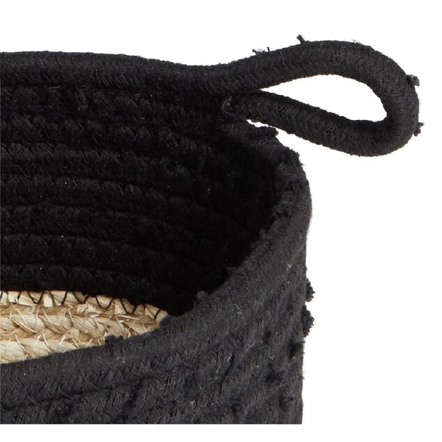 Pani&egrave;re naturelle jacinthe d'eau coton beige et noir &Oslash;18xH16cm