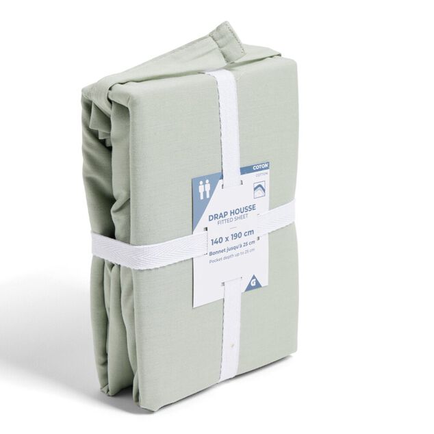 Drap housse 140x190cm 100% coton vert c&eacute;ladon