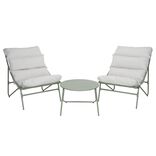 Ensemble salon de jardin 2 personnes Oslow m&eacute;tal vert sauge et coussins gris clair