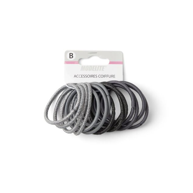 Lot de 15 &eacute;lastiques sans m&eacute;tal gris et noir