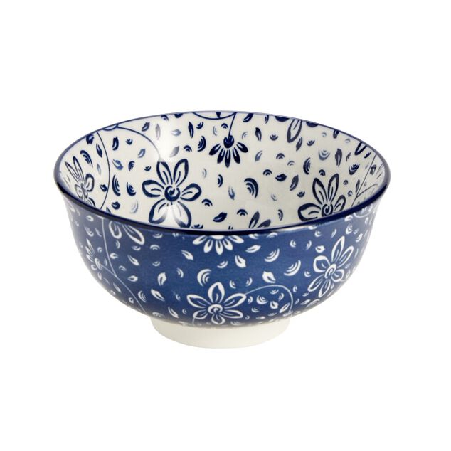 Bol x3 motif floral blanc et bleu &Oslash;11,5xH5,7cm