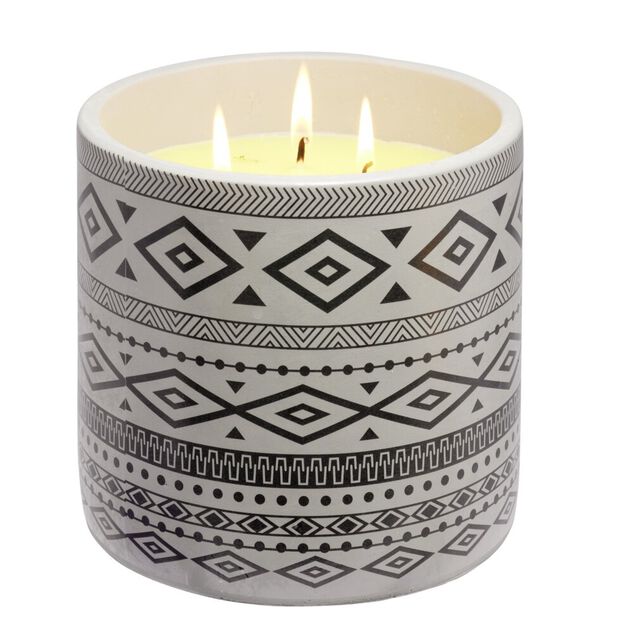 Bougie citronnelle dans pot de ciment imprim&eacute; azt&egrave;que