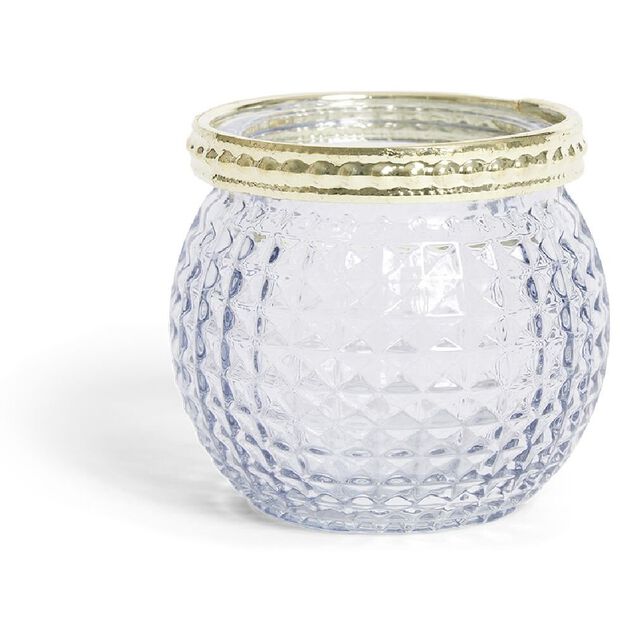 Photophore en verre bordure m&eacute;tal dor&eacute; &Oslash;6,5xH.5,5cm vert