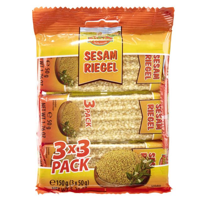 Barre craquante s&eacute;same caram&eacute;lis&eacute; 3 paquets de 3 barres 3x50gr