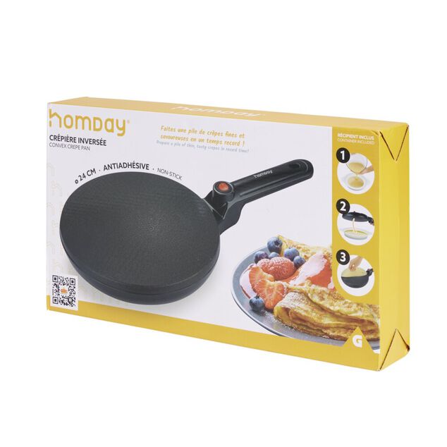 Cr&eacute;pi&egrave;re invers&eacute;e &eacute;lectrique en alu noir &Oslash;24cm 800W