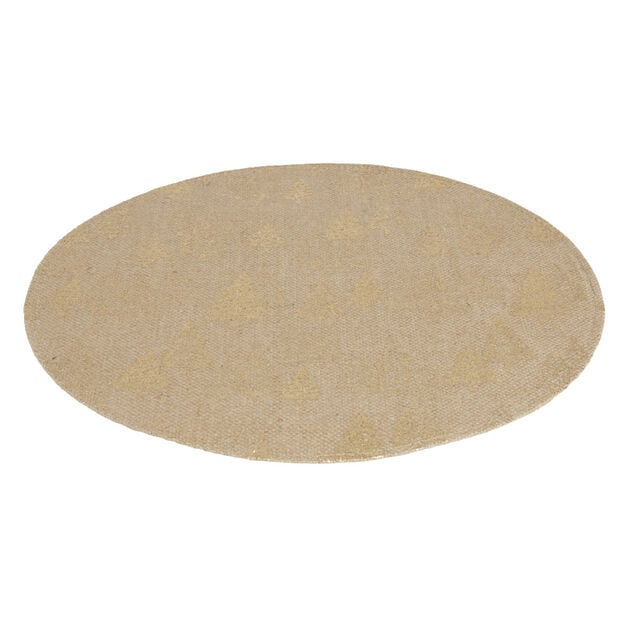 Set de table rond en jute naturel motifs sapins dor&eacute;s &Oslash;38cm