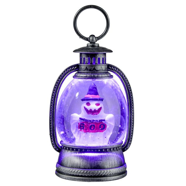 Lanterne d&eacute;co LED Halloween fant&ocirc;me boule &agrave; neige 8x6xH12cm