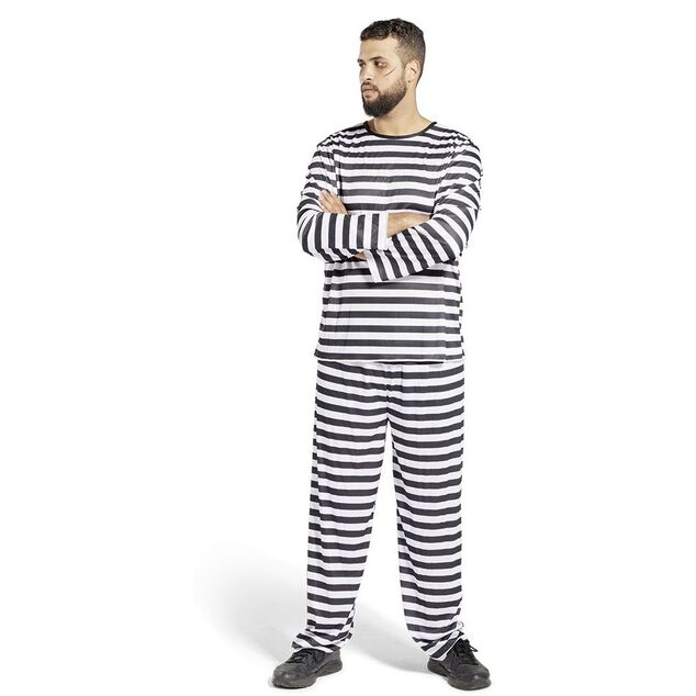 D&eacute;guisement adulte prisonnier ray&eacute; noir blanc - Taille M
