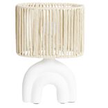 Lampe à poser socle forme 2 ponts abat jour papier tressé