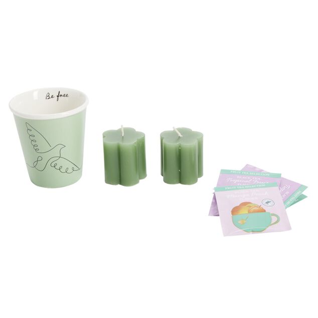 Coffret mug 330ml avec 3 sachets de th&eacute; et 2 bougies (3 mod&egrave;les)