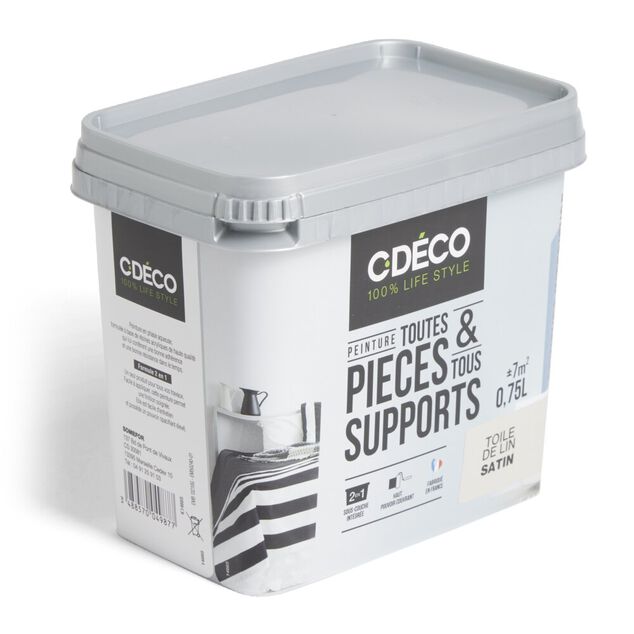 Peinture int&eacute;rieure C'D&Eacute;CO tous supports 750ml blanc satin&eacute;