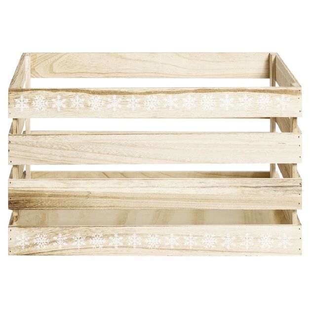 Cagette en bois motif flocon blanc 44x33xH25cm