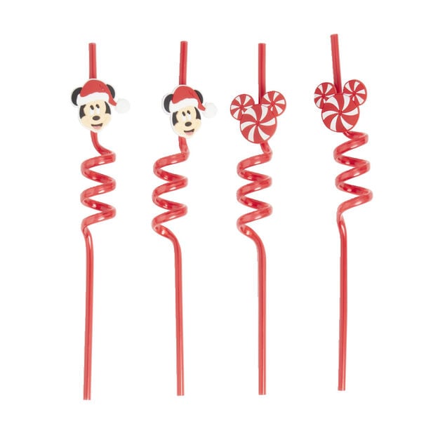 Lot de 4 pailles Disney spirale plastique r&eacute;utilisable rouge L26,5cm