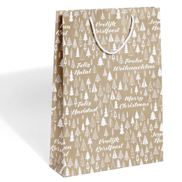 Sac cadeau Noël motif sapin ou uni doré pailleté - Taille L