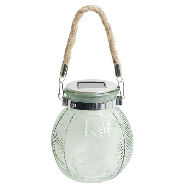 Lampe solaire &agrave; poser ou suspendre en verre et jute &Oslash;11xH12,5cm (2 mod&egrave;les)