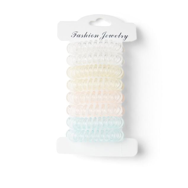 Lot de 8 &eacute;lastiques &agrave; cheveux spirale caoutchouc 3 coloris