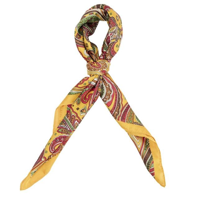 Foulard carr&eacute; tissu imprim&eacute; jaune 45x45cm
