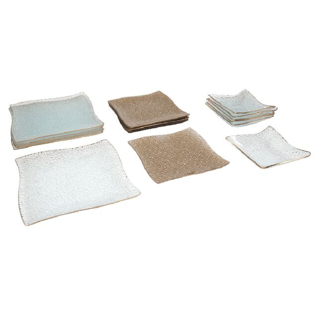 Service vaisselle dor&eacute; transparent 18 pi&egrave;ces