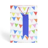 Sac cadeau blanc motifs fanions multicolores - Taille XL