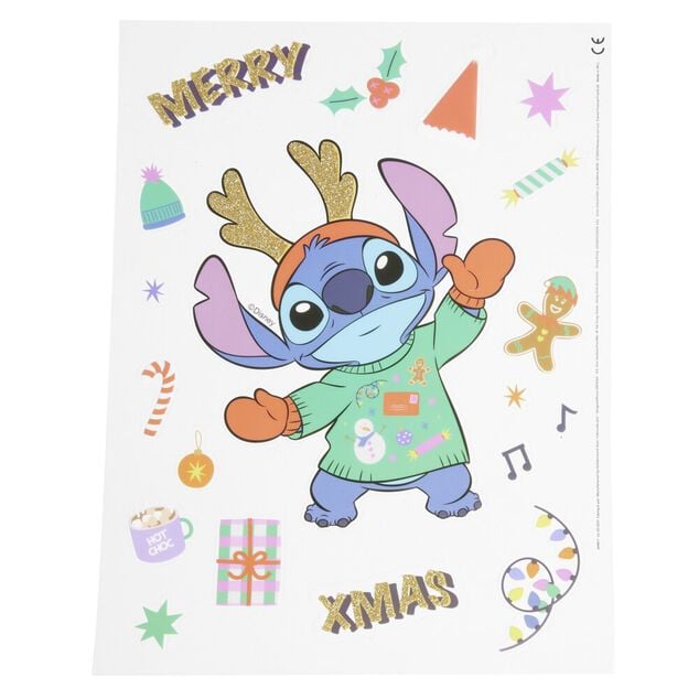 Sticker Disney Stitch Merry Xmas adh&eacute;sif repositionnable pour fen&ecirc;tre et mur