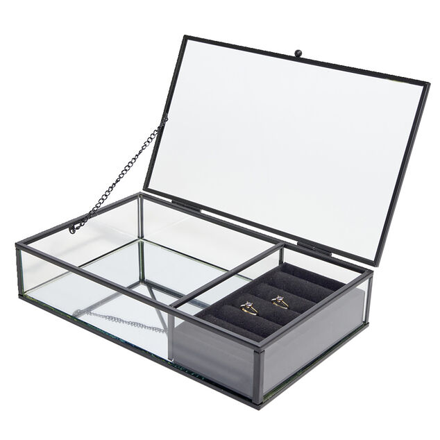 Bo&icirc;te &agrave; bijoux m&eacute;tal et verre 23x14,5xH5cm (2 mod&egrave;les dor&eacute; ou noir)