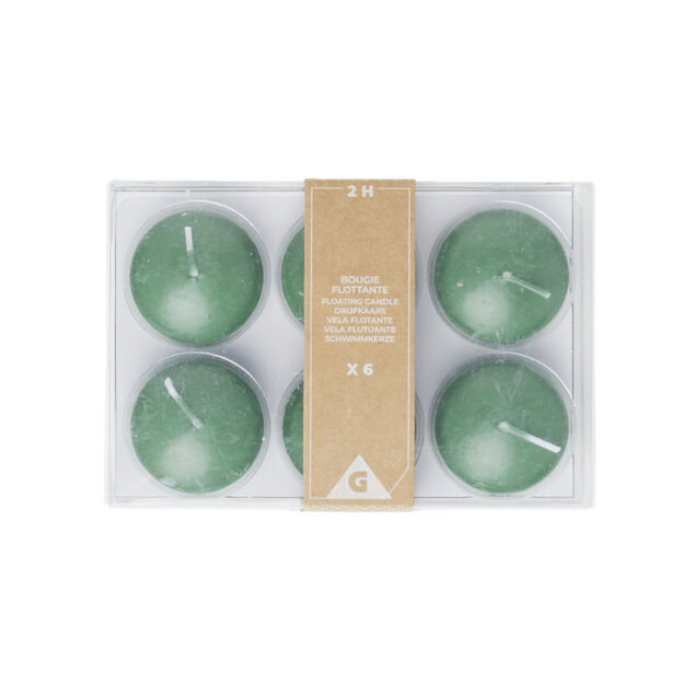 Lot de 6 bougies flottantes cire verte Ø4,5cm