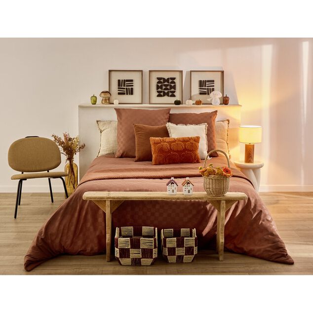 Coussin rectangulaire velours citrouilles en relief uni orange 30x50cm