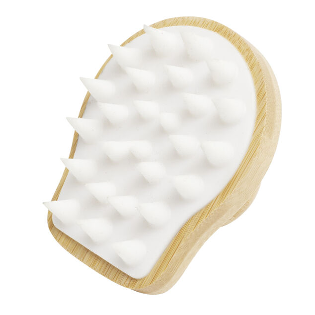 Brosse stimulante cuir chevelu bambou et plastique 9,5x8xH6cm