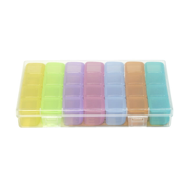 Pilulier 1 mois 28 compartiments rectangulaire plastique bleu 10,5x17,4cm