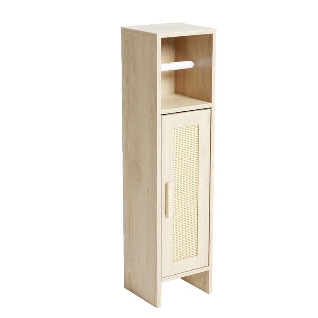 Meuble toilette en bois d&eacute;rouleur papier et 1 porte cannage 20xP19xH80cm