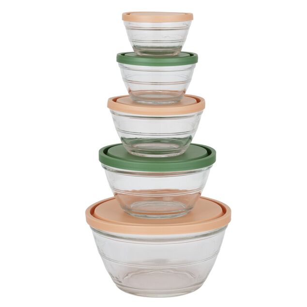 Bo&icirc;te de conservation en verre x5 avec couvercle plastique 0,2 &agrave; 2,3L (2 mod&egrave;les)