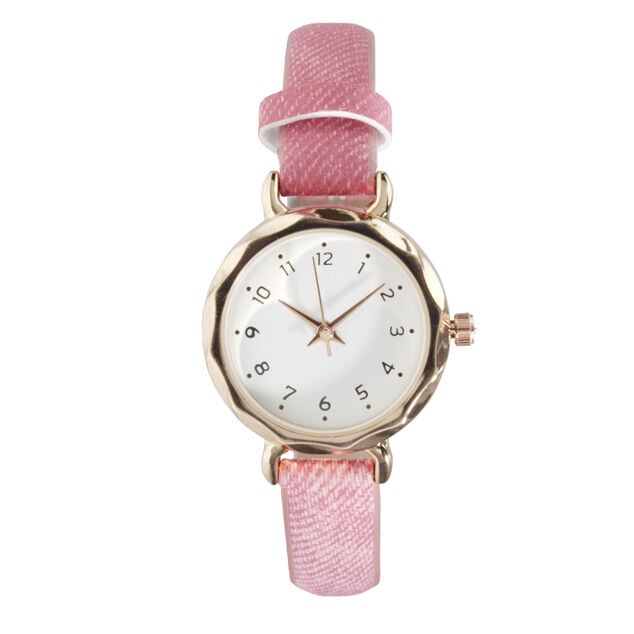 Montre femme cadran rond acier dor&eacute; &Oslash;2,6xH20,5cm (2 mod&egrave;les noir ou rose)