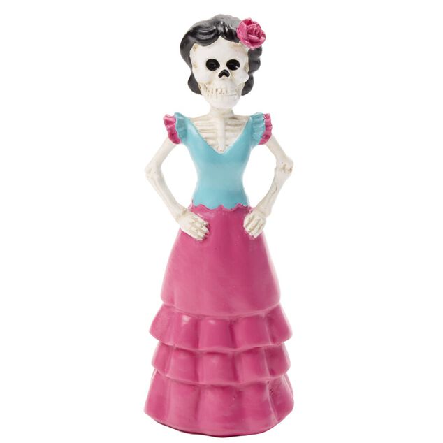 Figurine couple mexicain Halloween Calavera r&eacute;sine &Oslash;5,5xH16,5cm (2 mod&egrave;les)