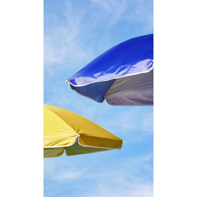 Parasol de plage UPF 50+ toile color&eacute;e &Oslash;140xH175cm (2 mod&egrave;les bleu ou jaune)