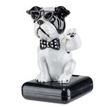 Figurine solaire dansante bulldog chic noir et blanc H10cm