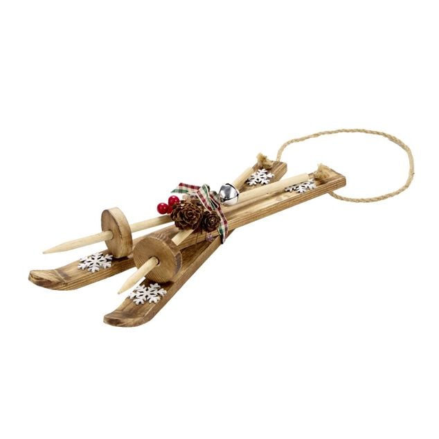 Ski d&eacute;coratif &agrave; suspendre en bois 10x30cm (3 mod&egrave;les)