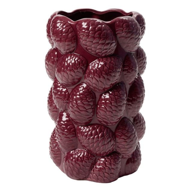 Vase c&eacute;ramique pommes de pin en relief &Oslash;14,5xH22,5cm (2 mod&egrave;les bordeaux ou blanc)