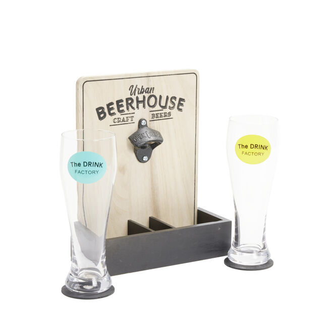 Verre &agrave; bi&egrave;re 50cl x2 avec support d&eacute;capsuleur et 2 sous-verres