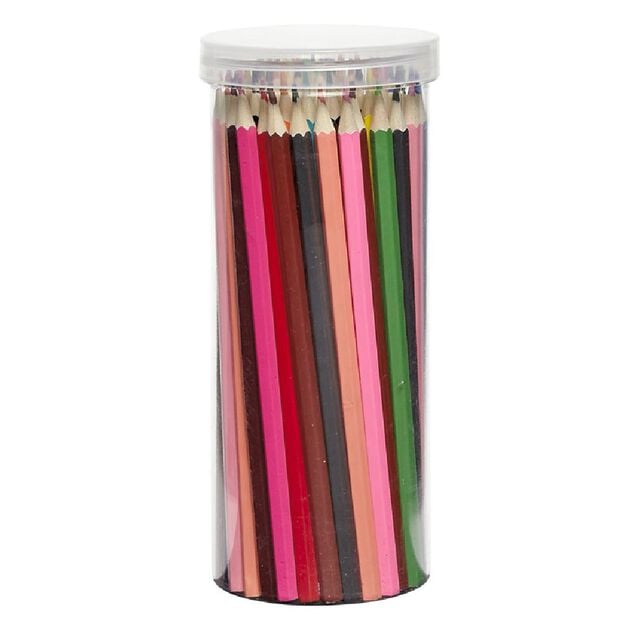 Lot de 80 crayons de couleur dans baril en plastique