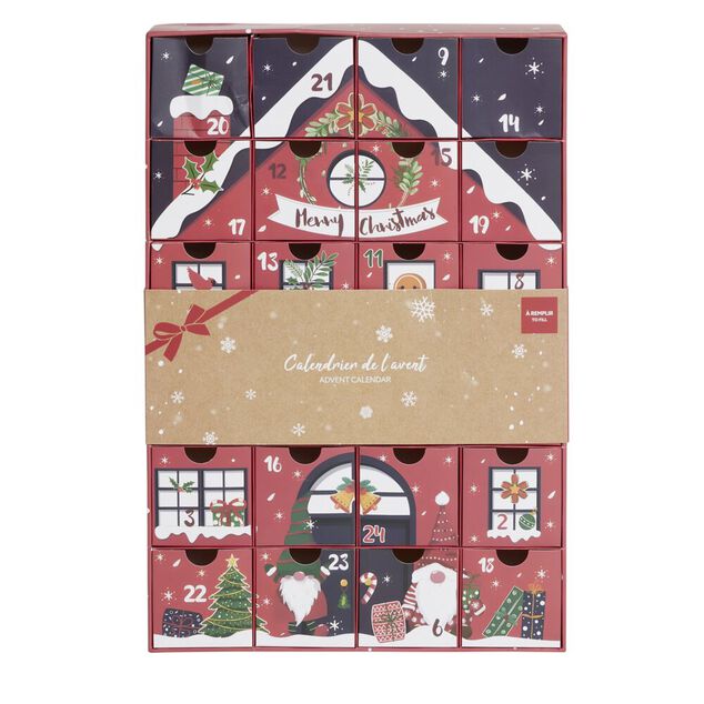 Calendrier de l'avent &agrave; remplir 24 cases en papier maison No&euml;l 25,7x38,3cm