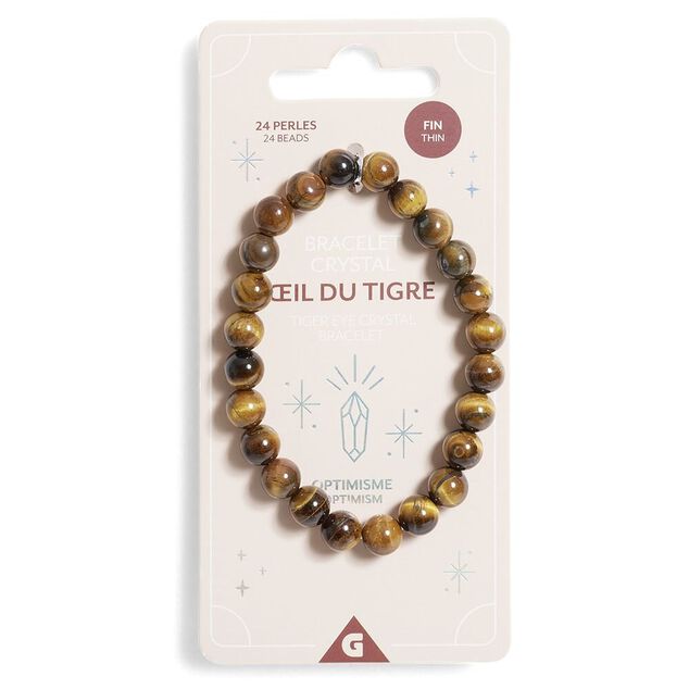 Bracelet crystal fin 24 perles oeil du tigre marron - Optimisme