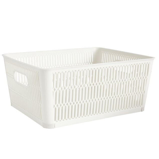 Pani&egrave;re de rangement 5,8L ajour&eacute;e empilable plastique blanc 28x23xH12,5cm