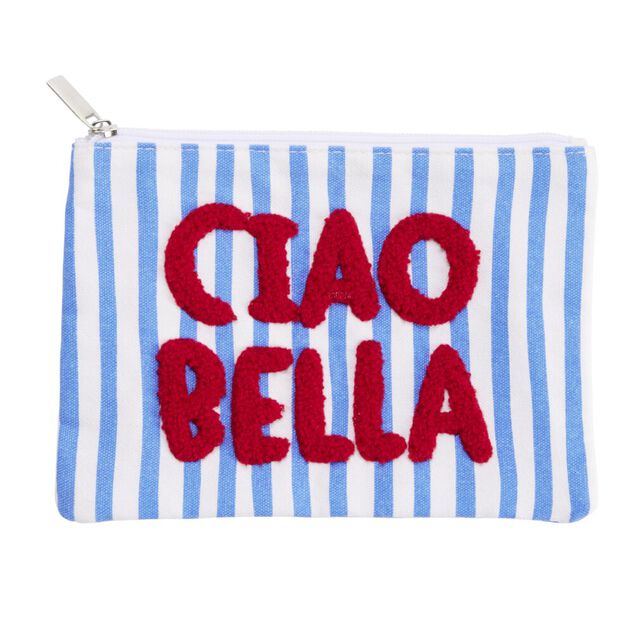 Pochette cosm&eacute;tique rayures color&eacute;es inscription message (3 mod&egrave;les)