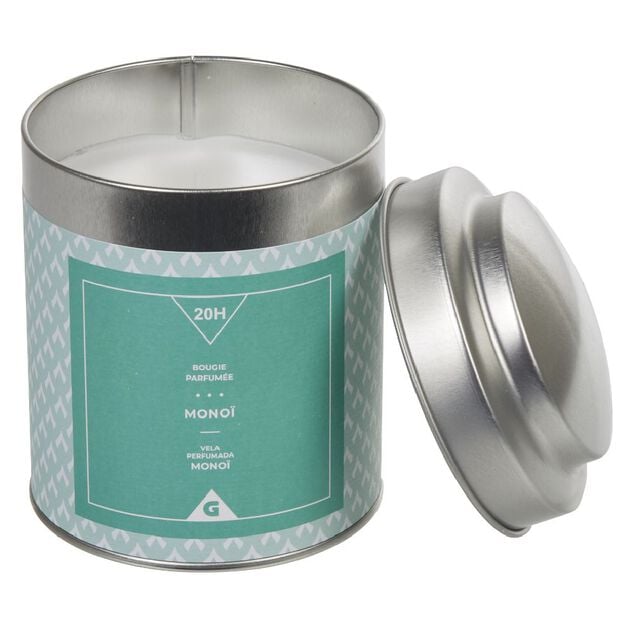 Bougie parfum&eacute;e dans pot en m&eacute;tal senteur mono&iuml;