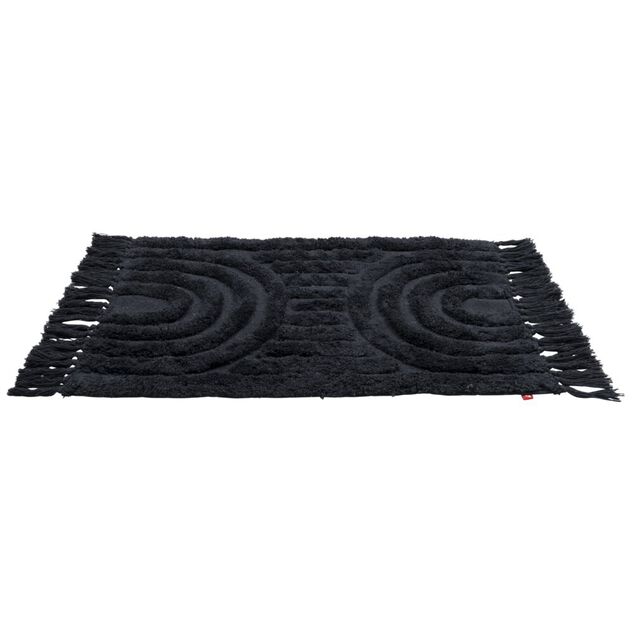 Tapis salle de bain frange coton noir 50x80cm