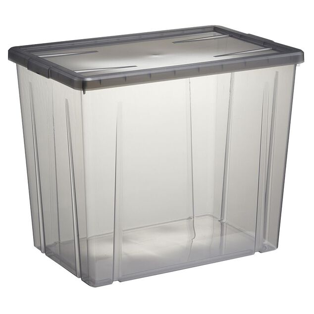 Boîte de rangement ransparente avec couvercle gris 82L